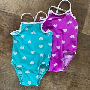 2 old navy hearts one piece swimsuits aqua and purple
